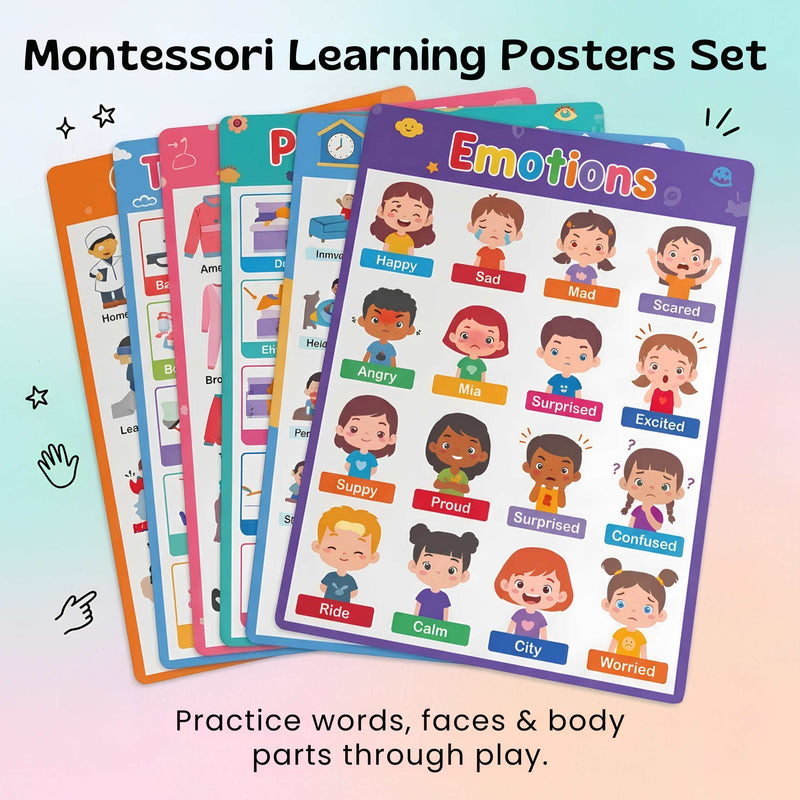 TibaToes™ Montessori Learning Posters: 20-Piece Educational Wall Chart Set for Toddlers & Preschoolers