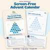 TibaToes Screen-Free Advent Calendar digital PDF preview with the cover, color-in countdown tracker and two activity cards.