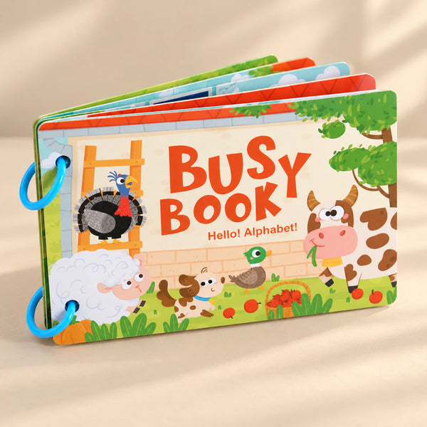 Montessori Busy Book in the farm theme, assigned to the existing Cherry Red option.