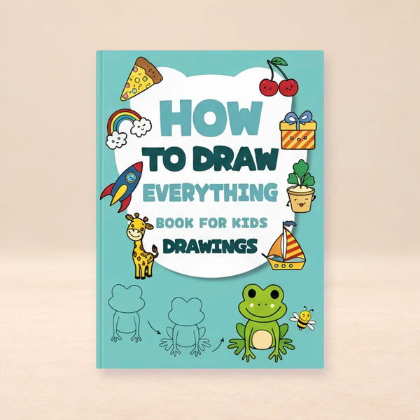 TibaToes™ Step-by-Step Drawing Workbook shown in a warm beige studio with realistic depth.