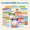 Montessori Learning Posters collection, closely cropped around the educational charts on a warm beige background.