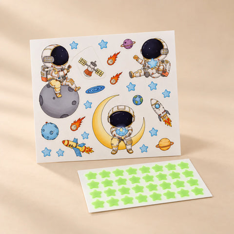 Astronaut Night Glow Stickers on a warm beige studio background in Astronaut Space Glow Set