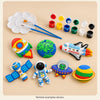 Space Mould & Paint Craft Kit with seven painted space designs, six paint colours, two brushes and a flower-shaped palette. Painted examples shown.