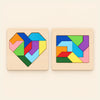 Heart and square puzzles shown on a calm warm beige background.