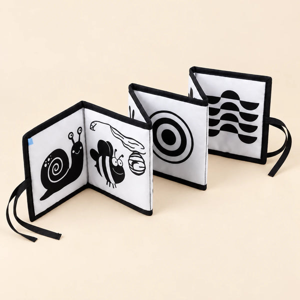 TibaToes Montessori Sensory Contrast Book, Contrast Book on a clean warm beige background.