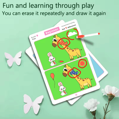 TibaToes™ Find the Difference Cards: Reusable Concentration Training Game for Toddlers & Kids (3 Levels)