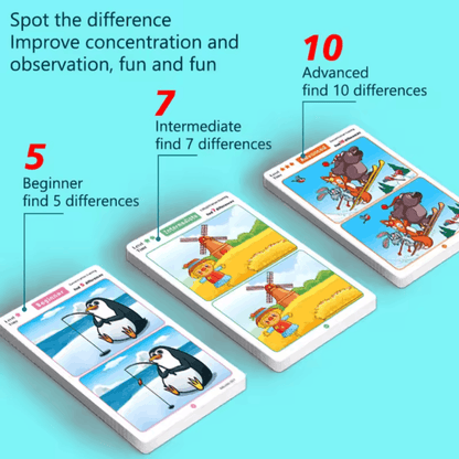 TibaToes™ Find the Difference Cards: Reusable Concentration Training Game for Toddlers & Kids (3 Levels)