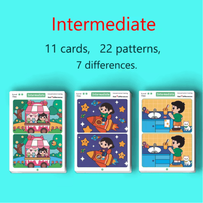 TibaToes™ Find the Difference Cards: Reusable Concentration Training Game for Toddlers & Kids (3 Levels)