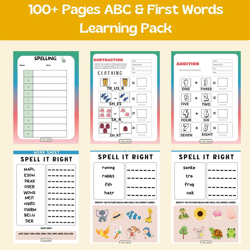100+ Pages ABC & First Words Learning Pack