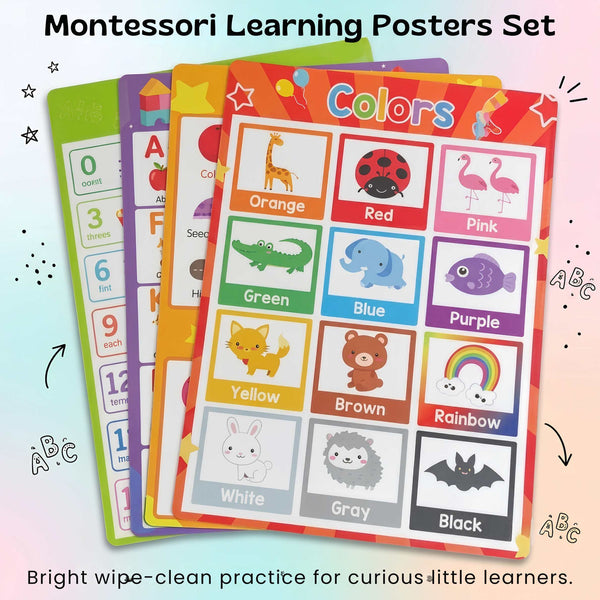 TibaToes™ Montessori Learning Posters: 20-Piece Educational Wall Chart Set for Toddlers & Preschoolers