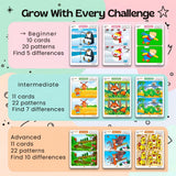 TibaToes™ Find the Difference Cards: Reusable Concentration Training Game for Toddlers & Kids (3 Levels)