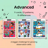 TibaToes™ Find the Difference Cards: Reusable Concentration Training Game for Toddlers & Kids (3 Levels)