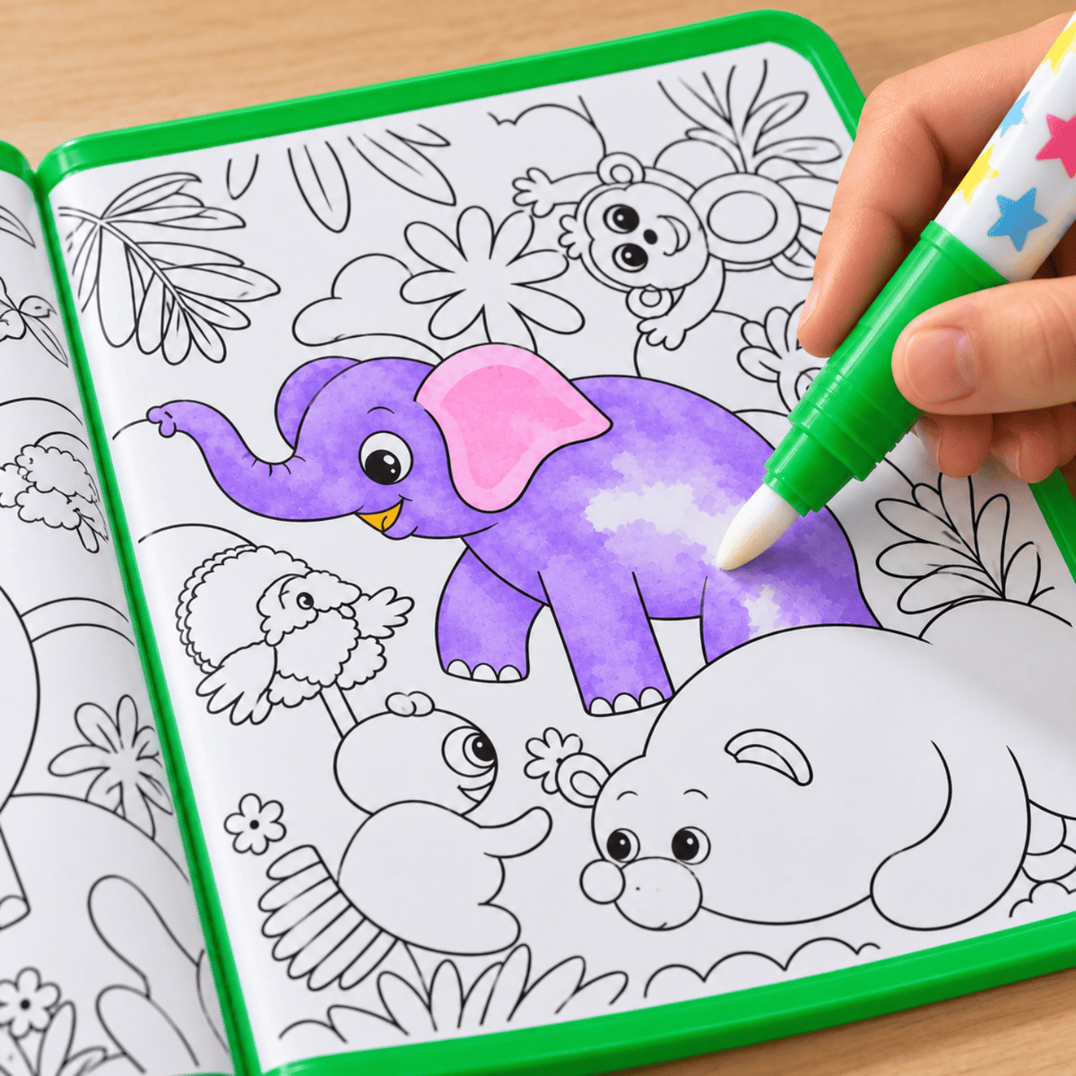 A colourful scene appearing on the TibaToes water drawing book page