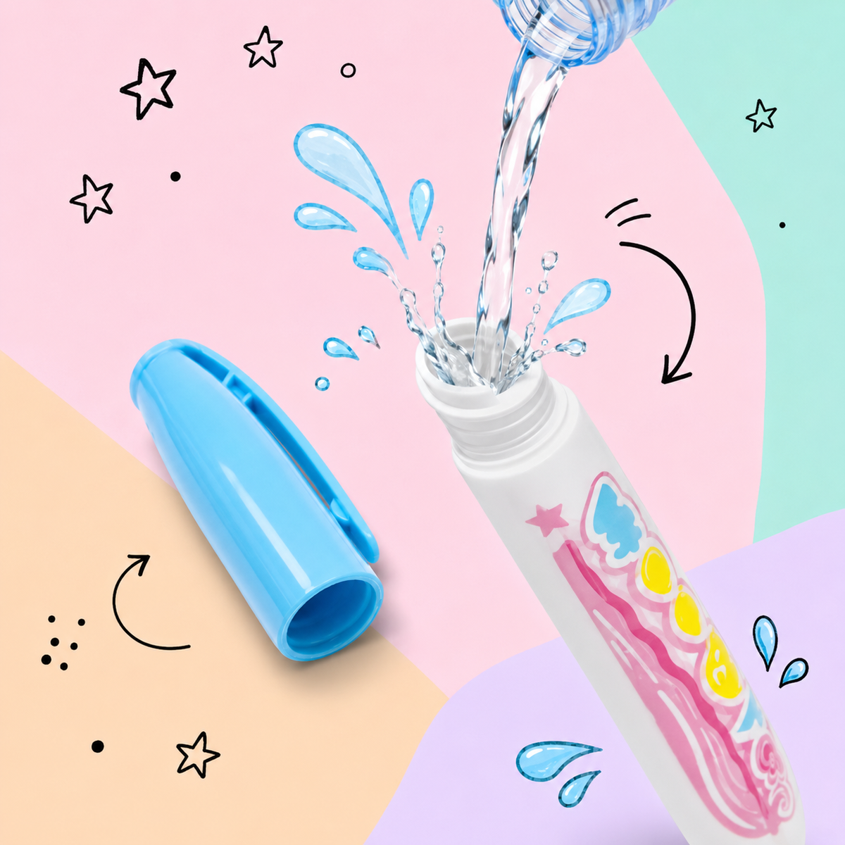 Filling the TibaToes water pen with plain tap water
