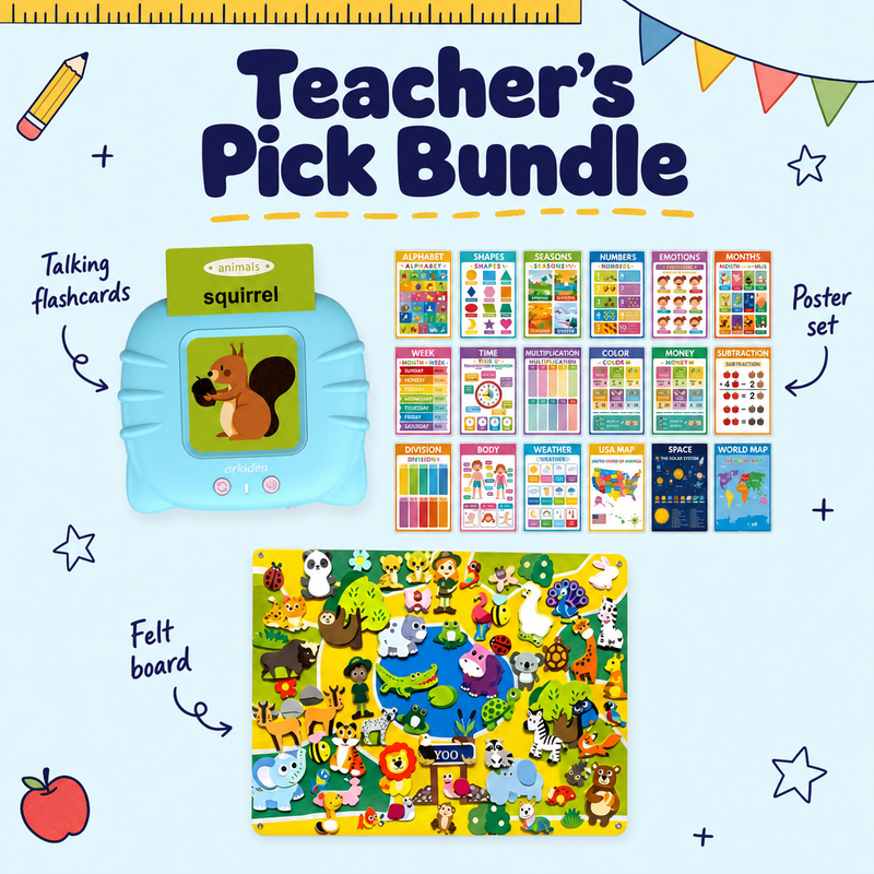 Teacher's Pick Bundle with blue talking flashcards, poster set and felt board