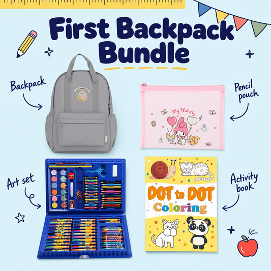 First Backpack Bundle with blue artist case, backpack, pouch and activity book