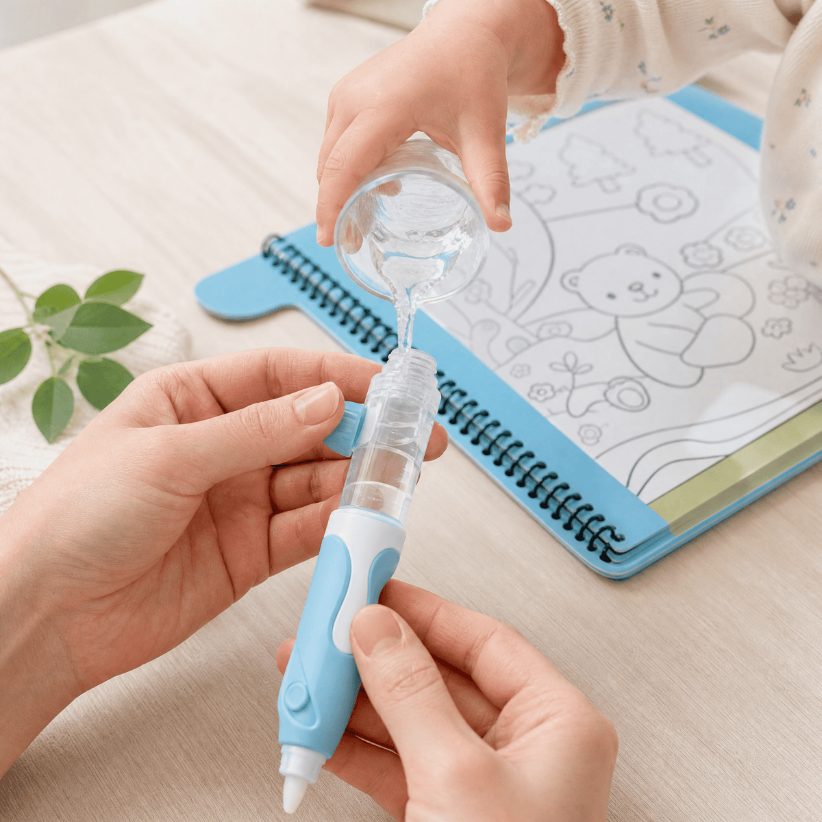 Filling the TibaToes water pen with plain tap water