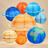 Eight planet paper lanterns hanging against a warm beige backdrop.
