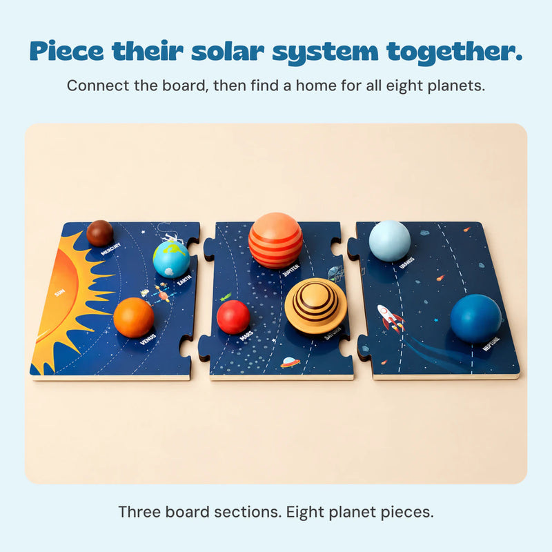 Three connecting board sections with all eight raised planet pieces.