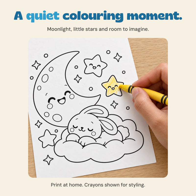 Moonlight, little stars and room to imagine. Print at home. Crayons shown for styling.