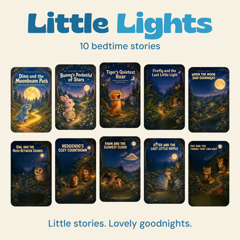 Little Lights collection with all ten original bedtime story cover artworks. Little stories. Lovely goodnights.