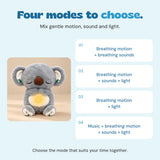 Four Breathing Buddy mode combinations using breathing motion, sounds, light and music.