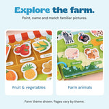 Original farm book details showing fruit, vegetables and animal matching pieces.