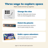 Little Space Explorer bundle guide explains the USB-powered six-disc projector, planet matching strip and 24-piece rocket floor puzzle.
