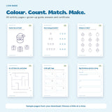 Six genuine interior pages showing the variety of activities included.