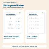 Actual counting and pattern or planet pages for shared preschool activities.