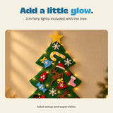 Felt Christmas tree with warm white fairy lights and a note that 3 m fairy lights are included.
