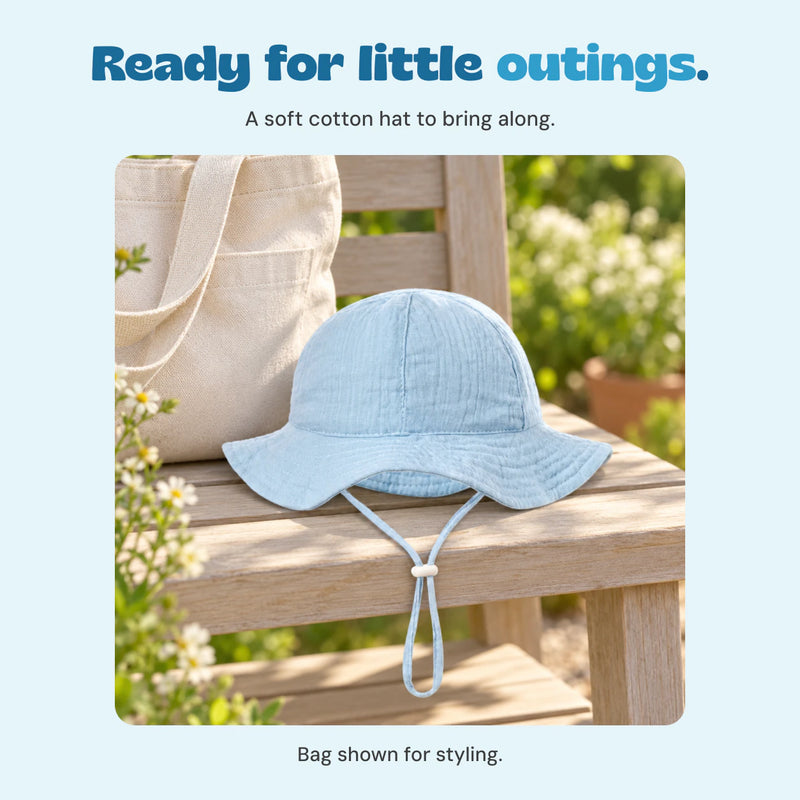 A soft cotton hat to bring along. Bag shown for styling.