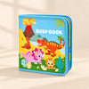 Blue Dinosaur Friends activity book with its original BUSY BOOK dinosaur cover on a warm beige background.
