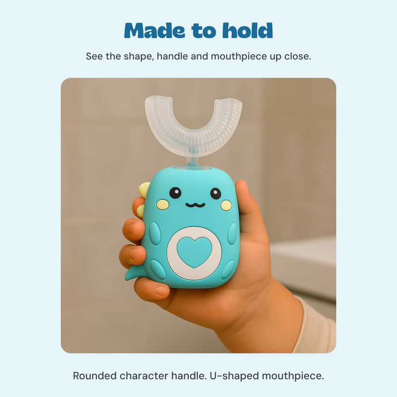 Original photograph of a hand holding the turquoise Ocean Friends EasyBrush.