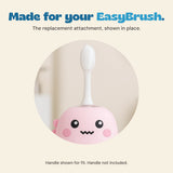 The original product photo shows the white attachment fitted on a pink EasyBrush handle. Handle shown for fit only, not included.
