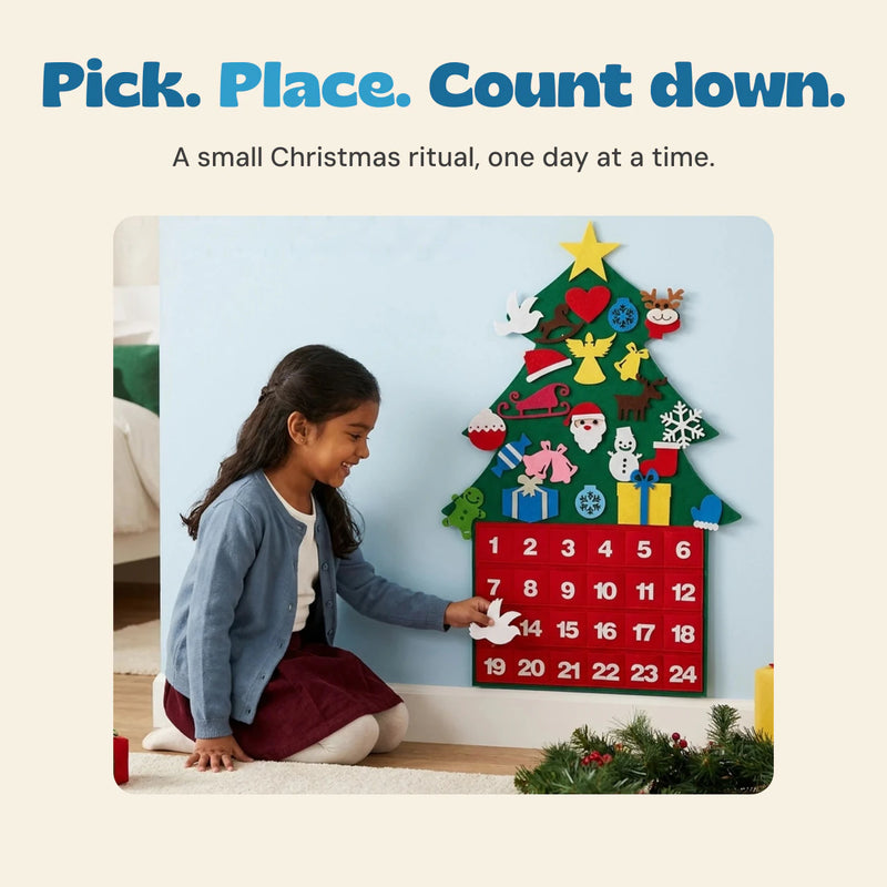 The original product photo shows a child placing a white felt bird near the numbered pockets.