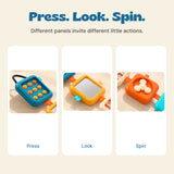 Close views show nine round buttons, the square mirror and three-blade spinner.