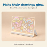 Make their drawings glow. Colourful doodles on a clear drawing board.