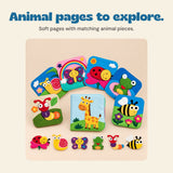 BusyBuddy animal activity pages arranged with their matching removable pieces.