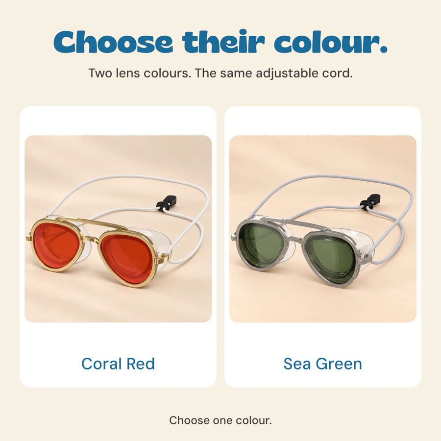 Coral Red and Sea Green SplashView swim goggles shown as separate colour choices.