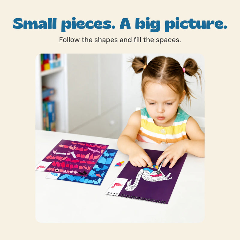 Child placing stickers on the actual art activity page.