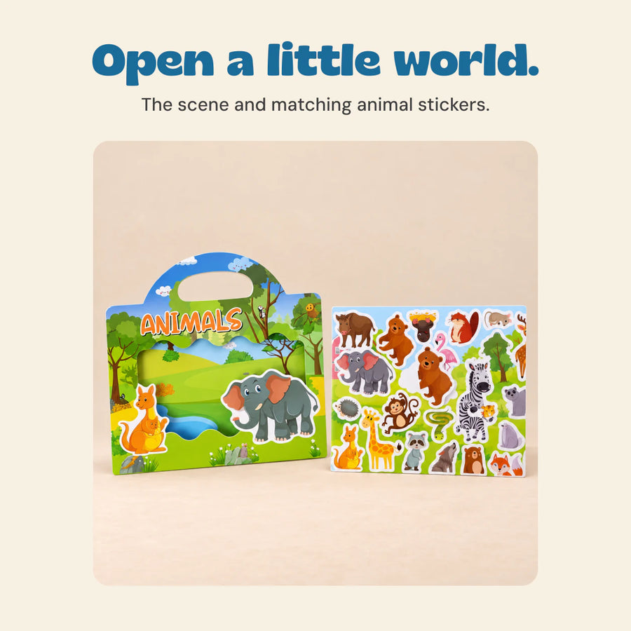 Animal scene book with its matching sticker sheet.