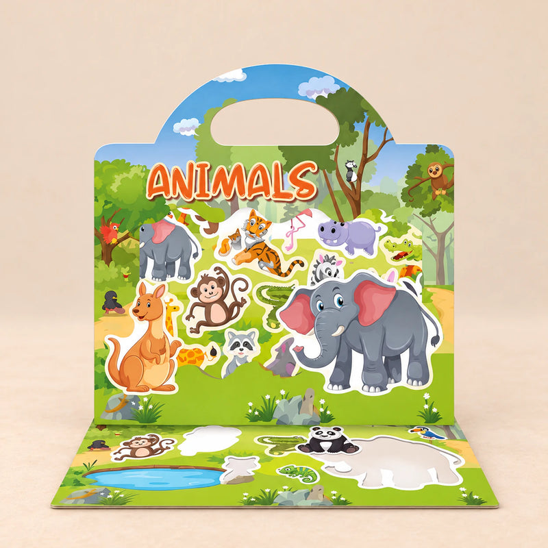 Animal CarryScene reusable sticker book, individual theme option.