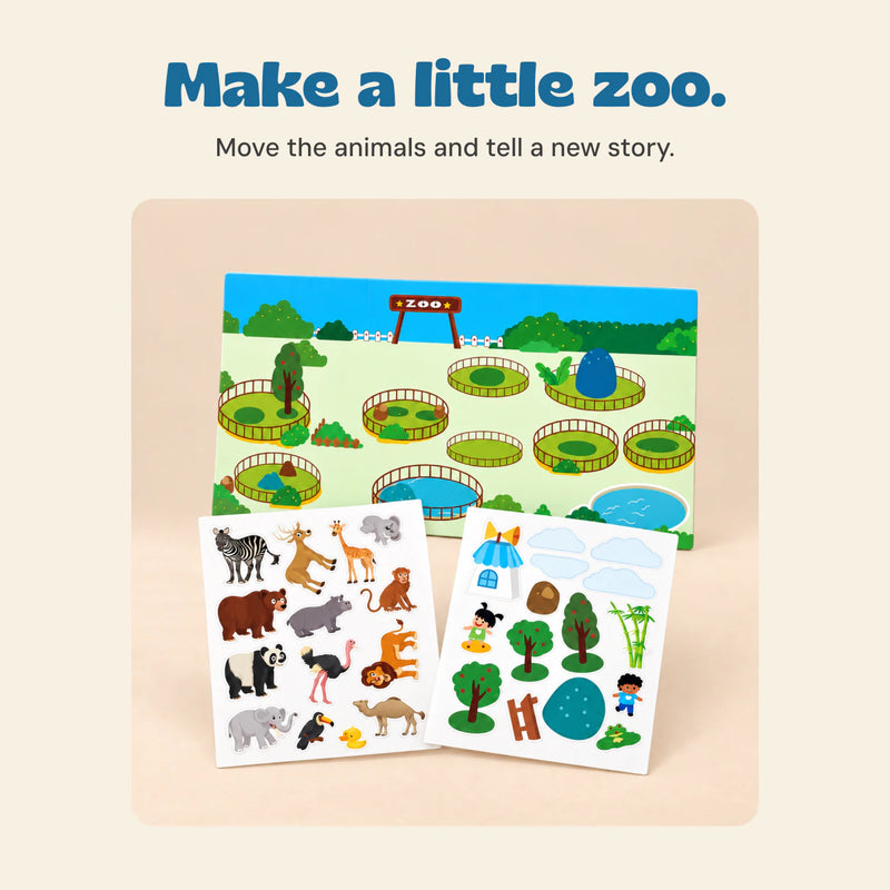 Zoo scene and matching animal and scenery sticker sheets.