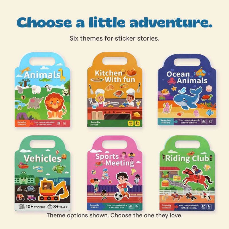 Choose a little adventure. Six themes for sticker stories.