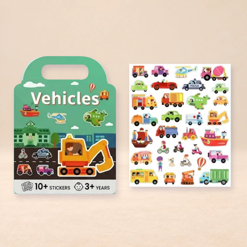 TibaToes™ PuffyScene Reusable Sticker Book shown in a warm beige studio with realistic depth.