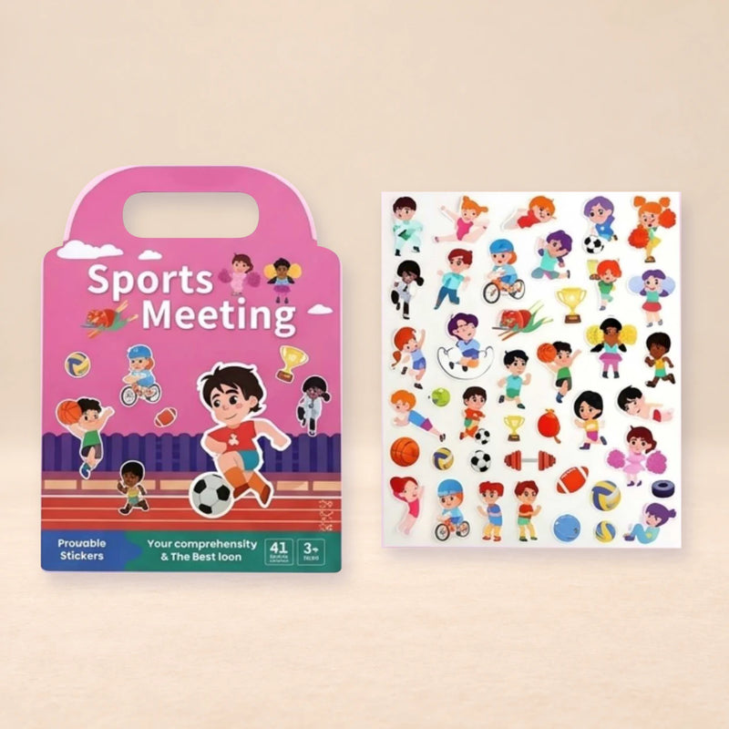 TibaToes™ PuffyScene Reusable Sticker Book shown in a warm beige studio with realistic depth.