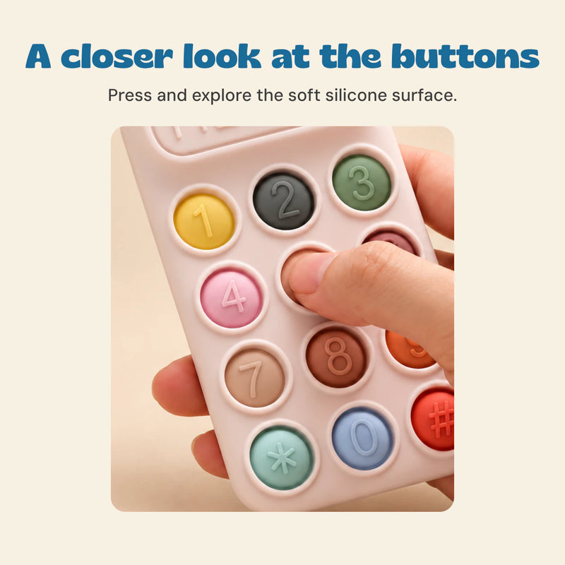 A closer look at the buttons. Press and explore the soft silicone surface.