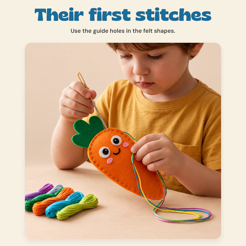Woodland Stitch & Sew Craft Kit. Their first stitches. Use the guide holes in the felt shapes.