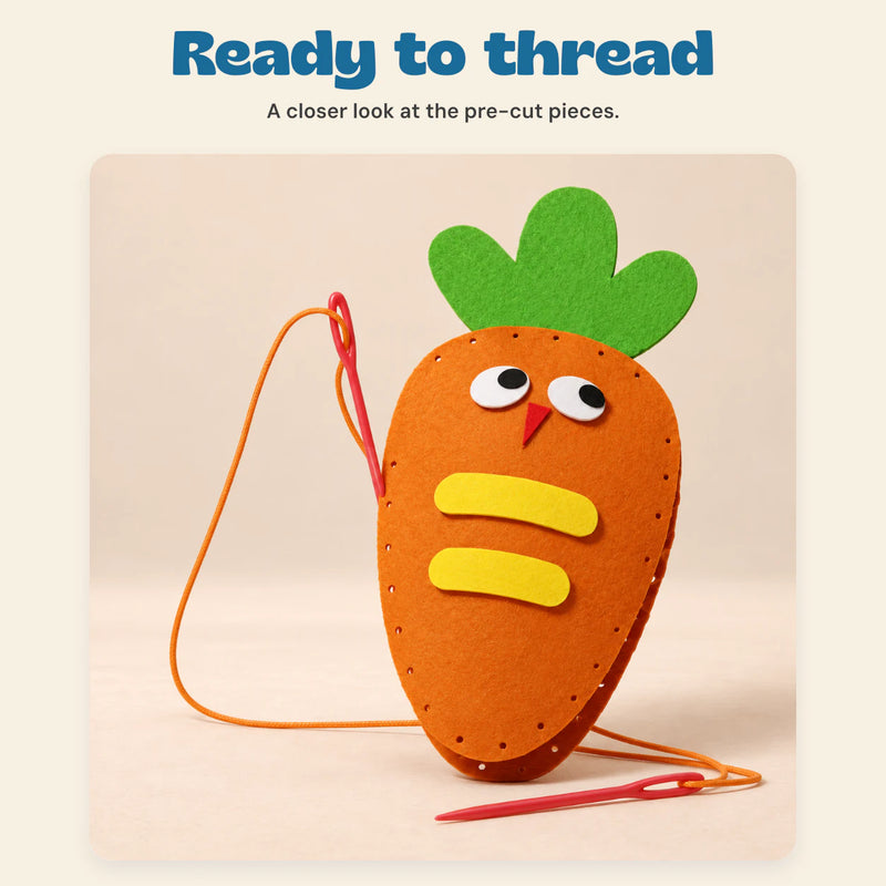 Woodland Stitch & Sew Craft Kit. Ready to thread. A closer look at the pre-cut pieces.